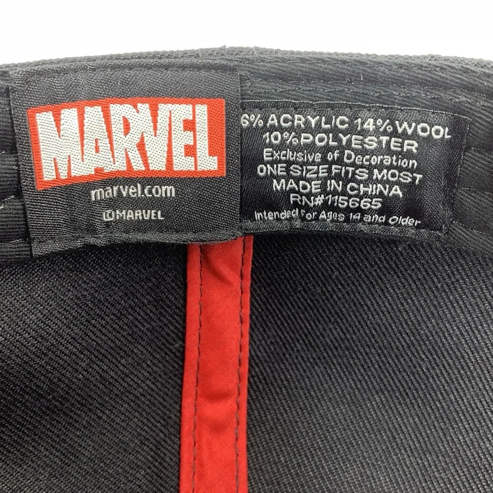 DEADPOOL Hat Adjustable Snap Black Red Embroidered Logo Flat Bill Baseball Cap